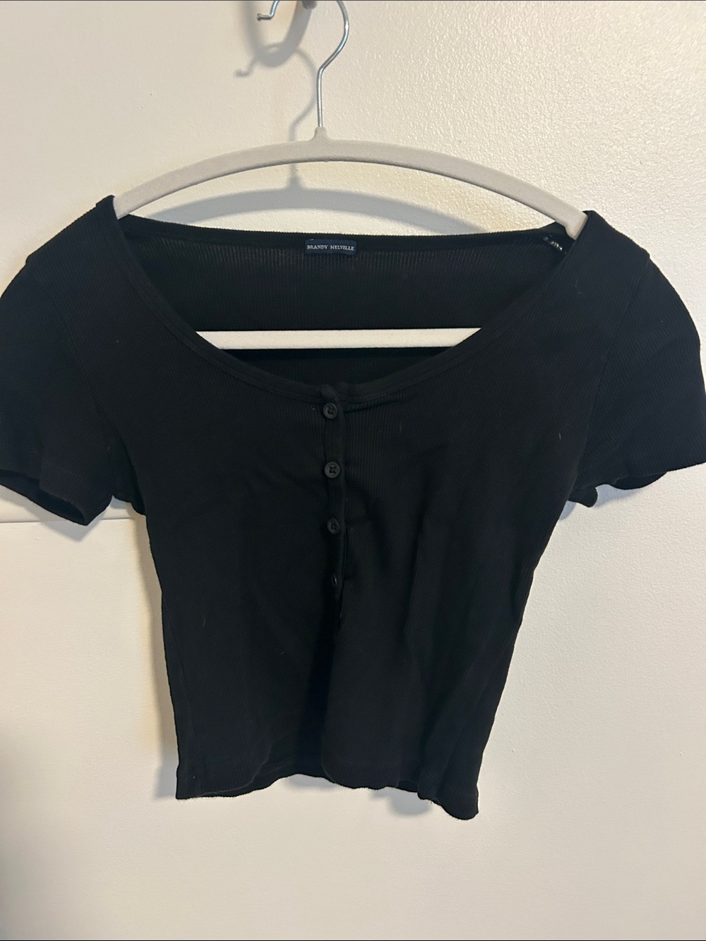 Brandy Melville Black Ribbed Button-Front Crop Top